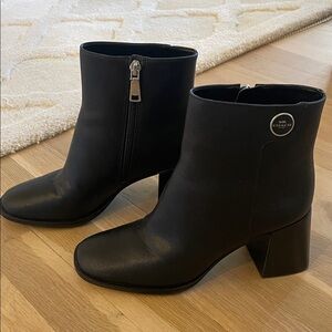 Coach Black Leather Block Heel Ankle Boots